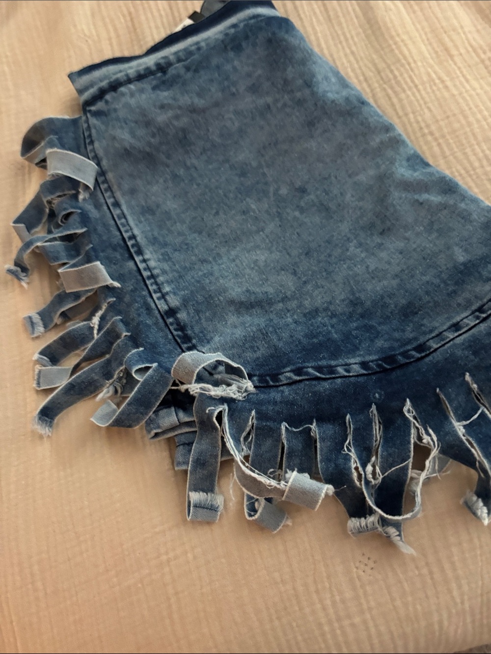 Thrills Distressed Blue Denim Fringe Shorts - Picture 3 of 3